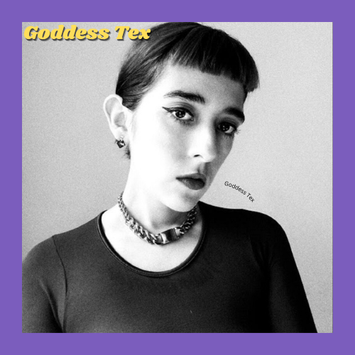 Indiecammodels FinDom cam model Goddess Tex IndieCamFans wearing a choker, short bangs with her hair back and dark lipstick on her lips