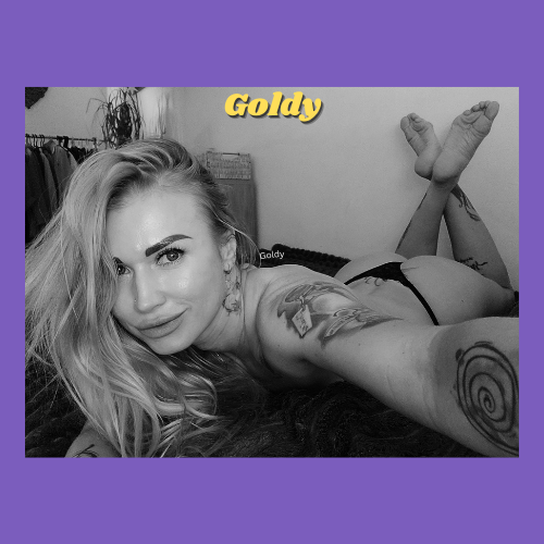 IndieCamModels Girl Next Door Cam Model Goldy IndieCamFans in black in white wearing a black thong.